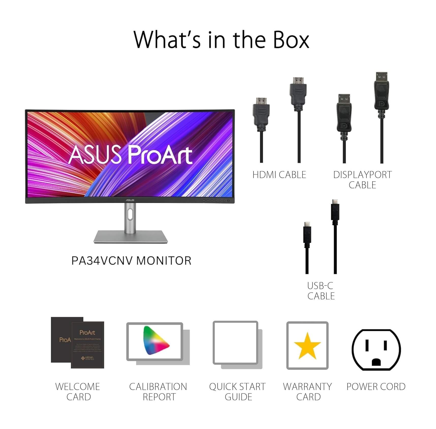 ASUS ProArt Display PA34VCNV 34” 2K WQHD 100% sRGB IPS HDR Ultrawide Curved Professional Monitor