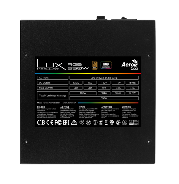 Aerocool LUX ARGB 550M 80+ Bronze Semi-Modular Power Supply