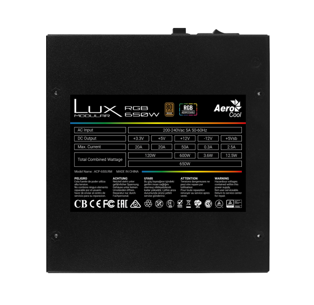 Aerocool LUX ARGB 650M 80+ Bronze Semi-Modular Power Supply