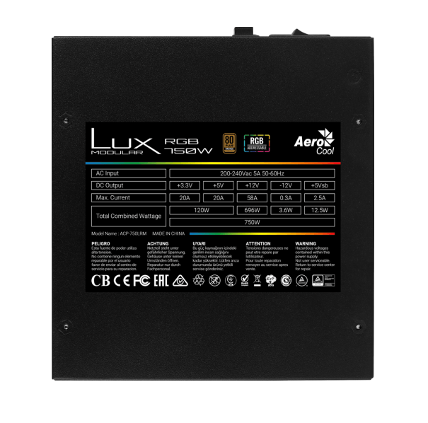 Aerocool LUX ARGB 750M 80+ Bronze Semi-Modular Power Supply