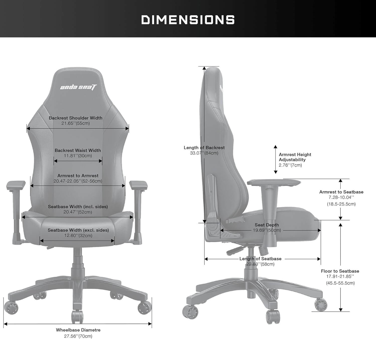 Anda Seat Luna Ergonomic Gaming Chair - Black