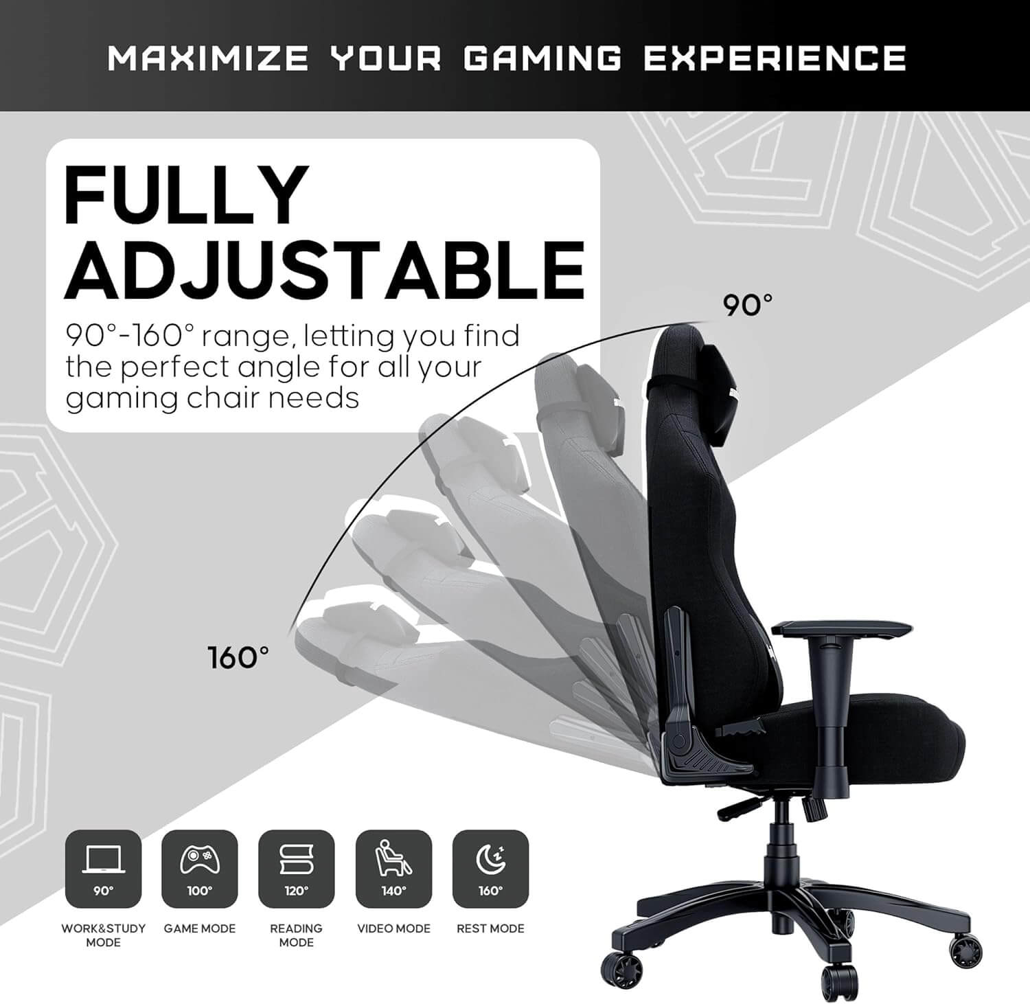 Anda Seat Luna Fabric Ergonomic Gaming Chair - Black