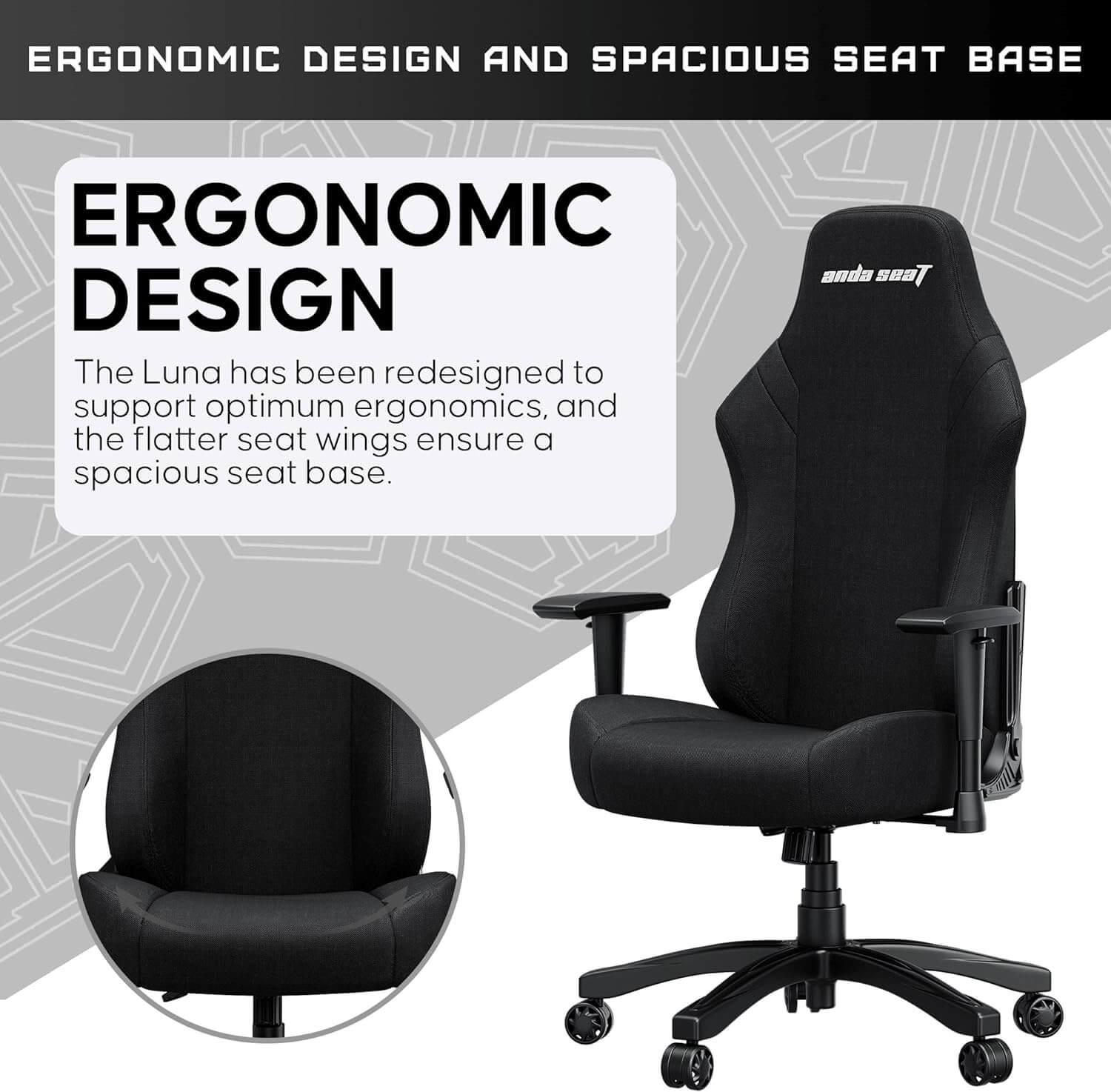 Anda Seat Luna Fabric Ergonomic Gaming Chair - Black