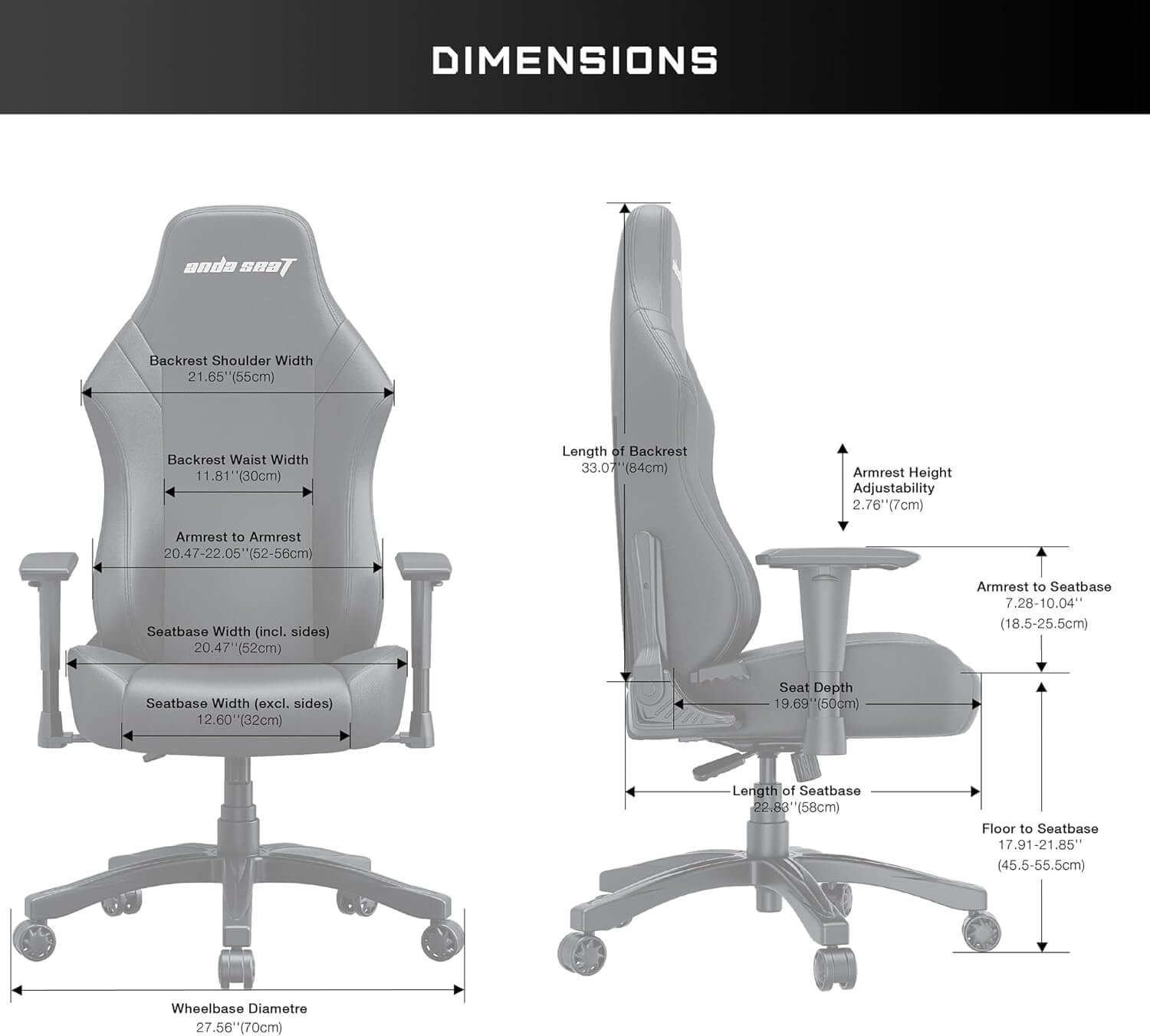 Anda Seat Luna Fabric Ergonomic Gaming Chair - Black