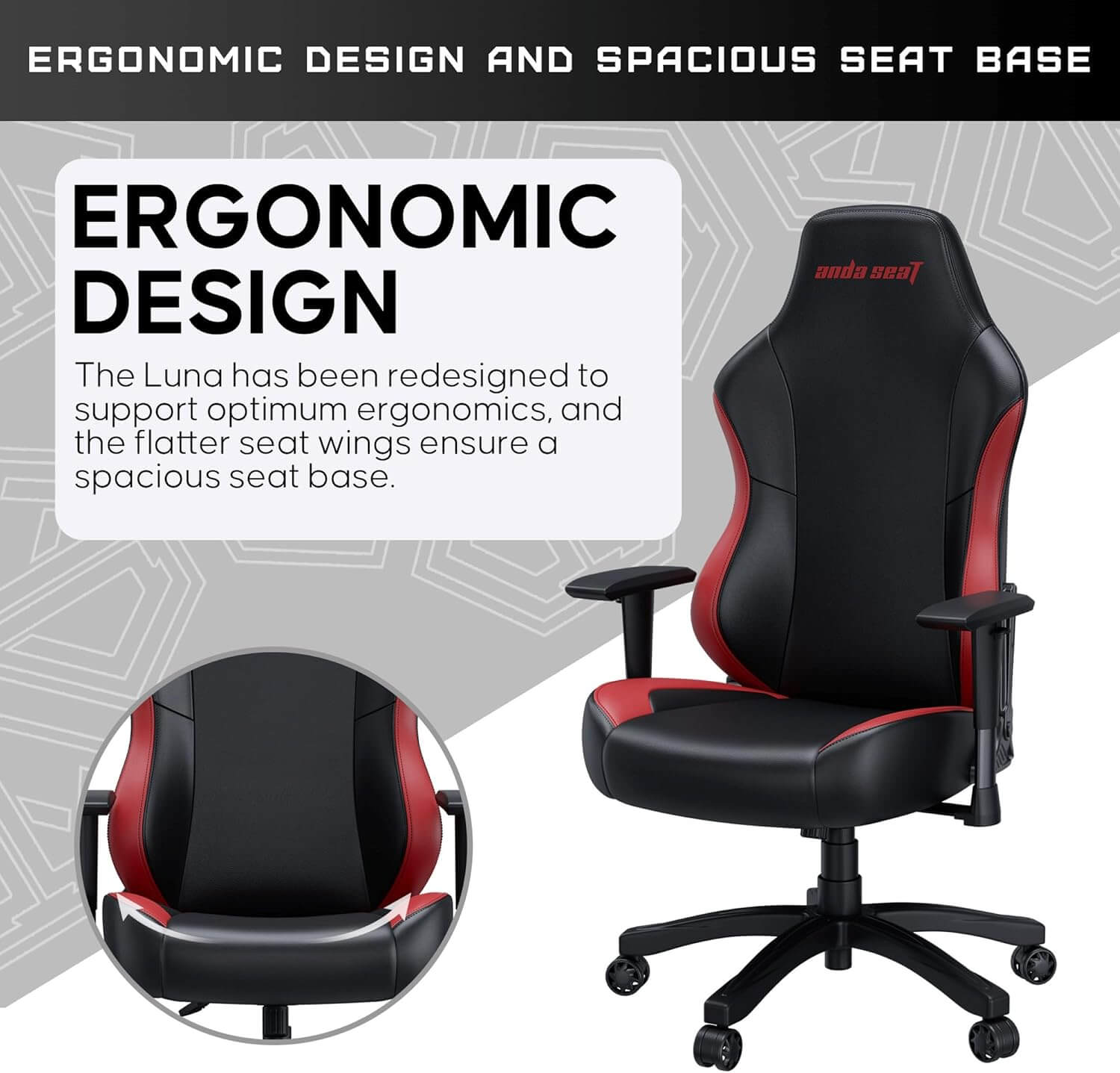 Anda Seat Luna Ergonomic Gaming Chair - Black/Red