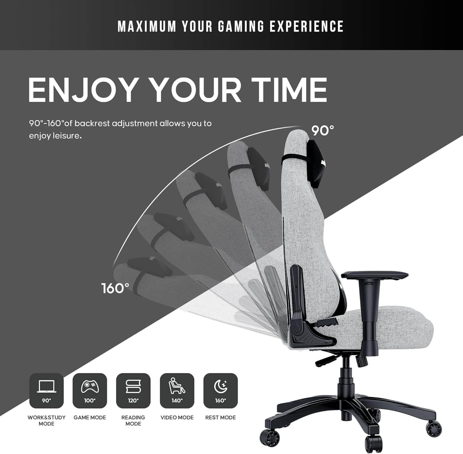 Anda Seat Luna Fabric Ergonomic Gaming Chair - Grey