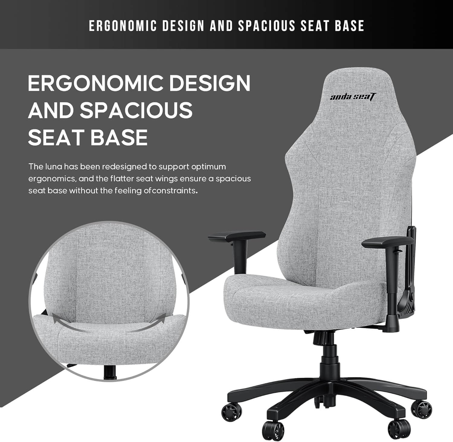 Anda Seat Luna Fabric Ergonomic Gaming Chair - Grey