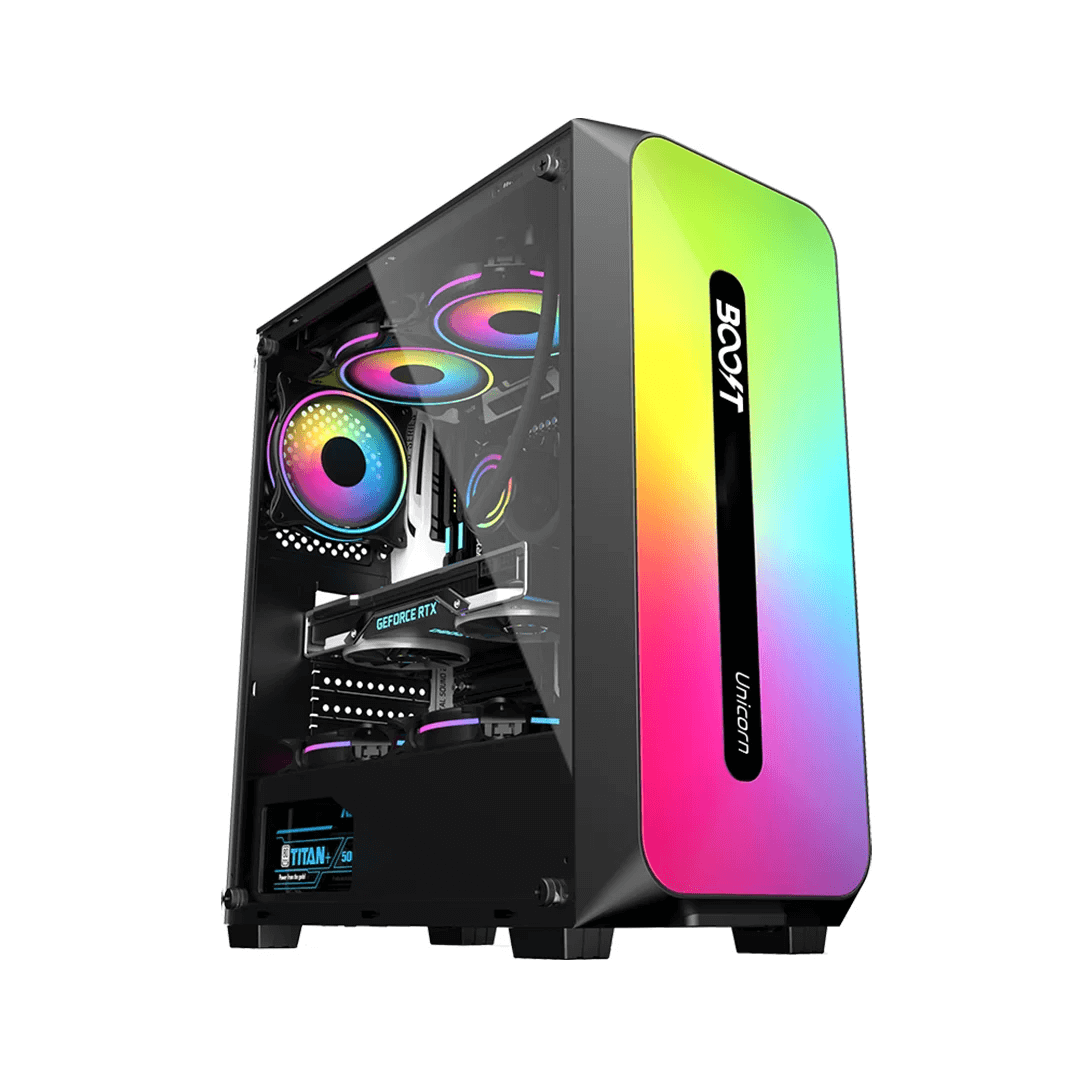 Boost Unicorn RGB ATX Mid-Tower Computer Case with 3 RGB Fans Included