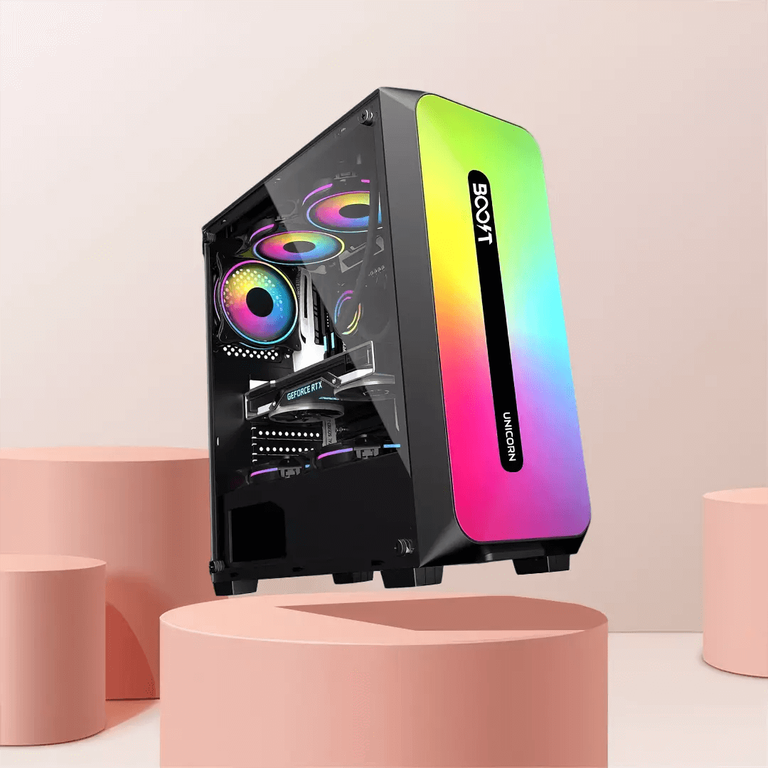 Boost Unicorn RGB ATX Mid-Tower Computer Case with 3 RGB Fans Included