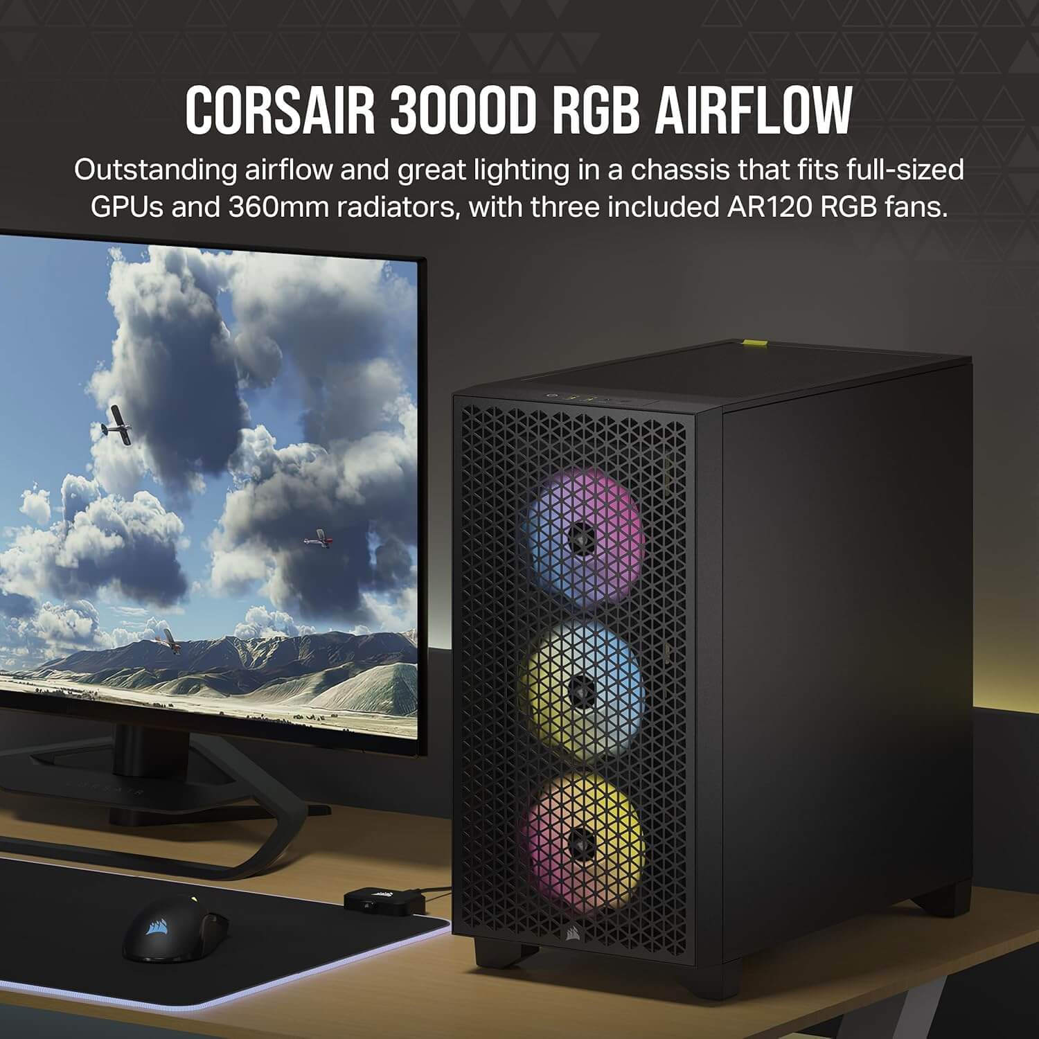 Corsair 3000D RGB AIRFLOW ATX Mid-Tower Computer Case - Black