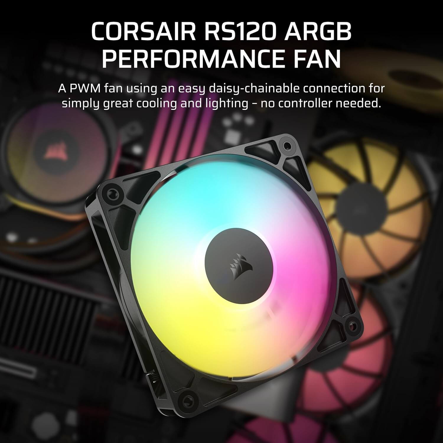 Corsair RS120 ARGB 120mm PWM Daisy-Chain Connection Case Fan - Single Fan