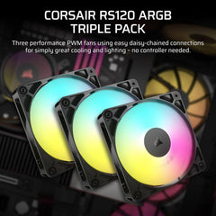 Corsair RS120 ARGB 120mm PWM Daisy-Chain Connection Case Fans – Triple Pack - Black