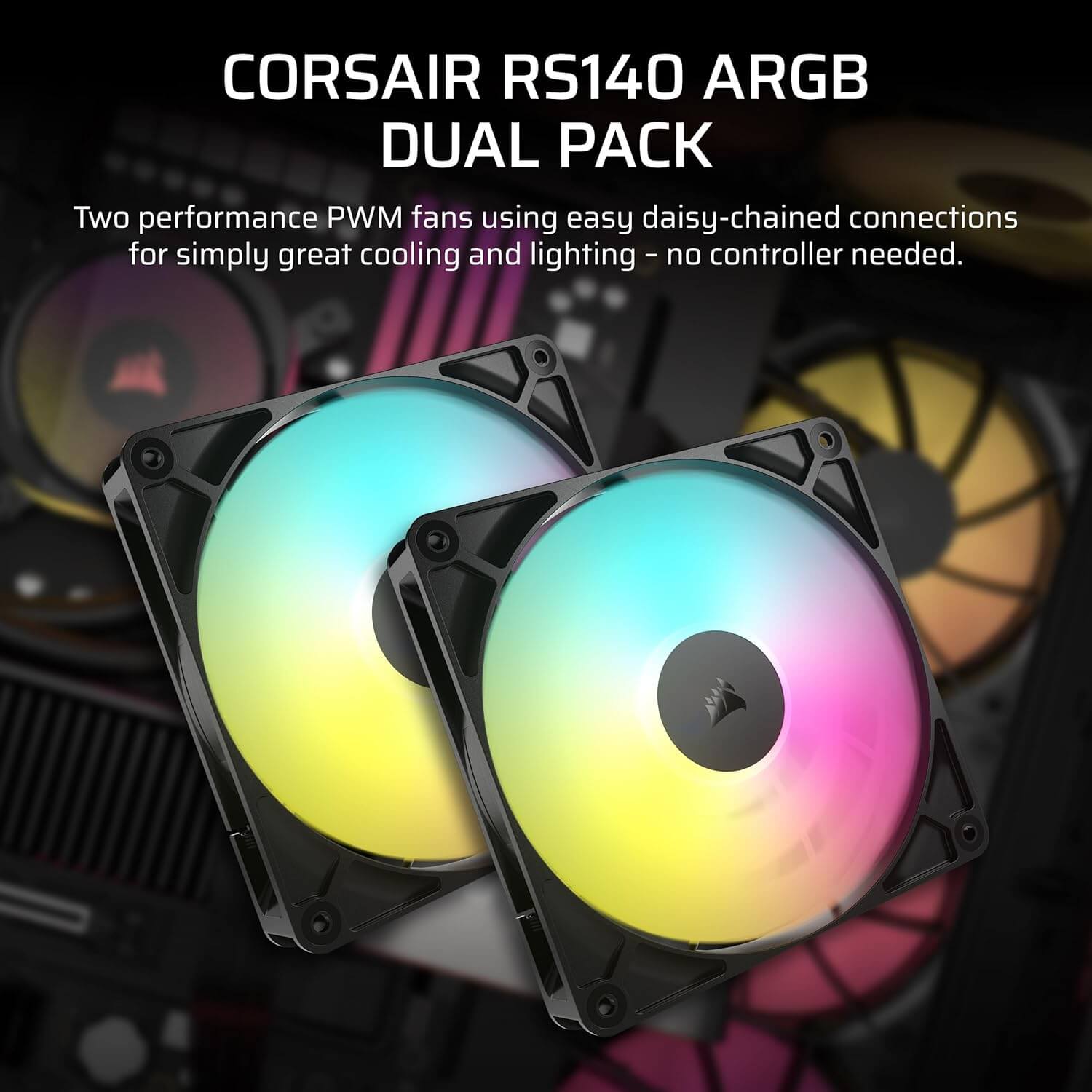 Corsair RS140 ARGB 140mm PWM Daisy-Chain Connection Case Fan - Dual Fan Pack