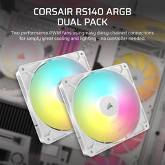 Corsair RS140 ARGB 140mm PWM Daisy-Chain Connection Case Fan - Dual Fan Pack