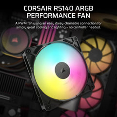 Corsair RS140 ARGB 140mm PWM Daisy-Chain Connection Case Fan - Single Fan - Black