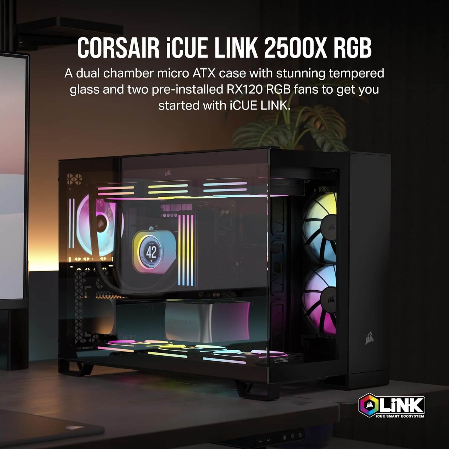 Corsair iCUE LINK 2500X RGB Dual Chamber Micro ATX Computer Case - Black