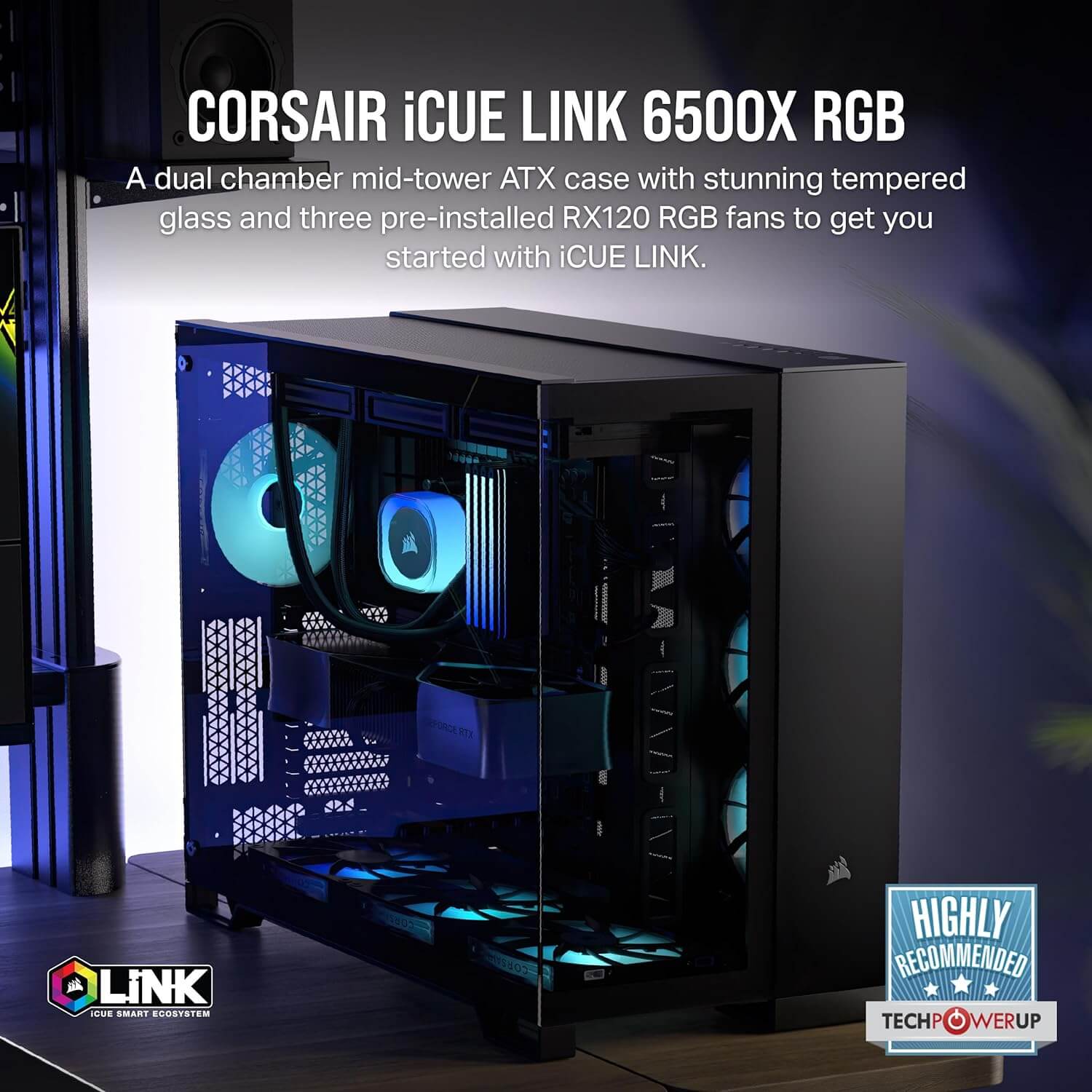 Corsair iCUE LINK 6500X RGB Dual Chamber ATX Mid-Tower Computer Case - Black