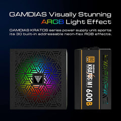 Gamdias KRATOS M1-600B RGB 600W 80+ Bronze Power Supply