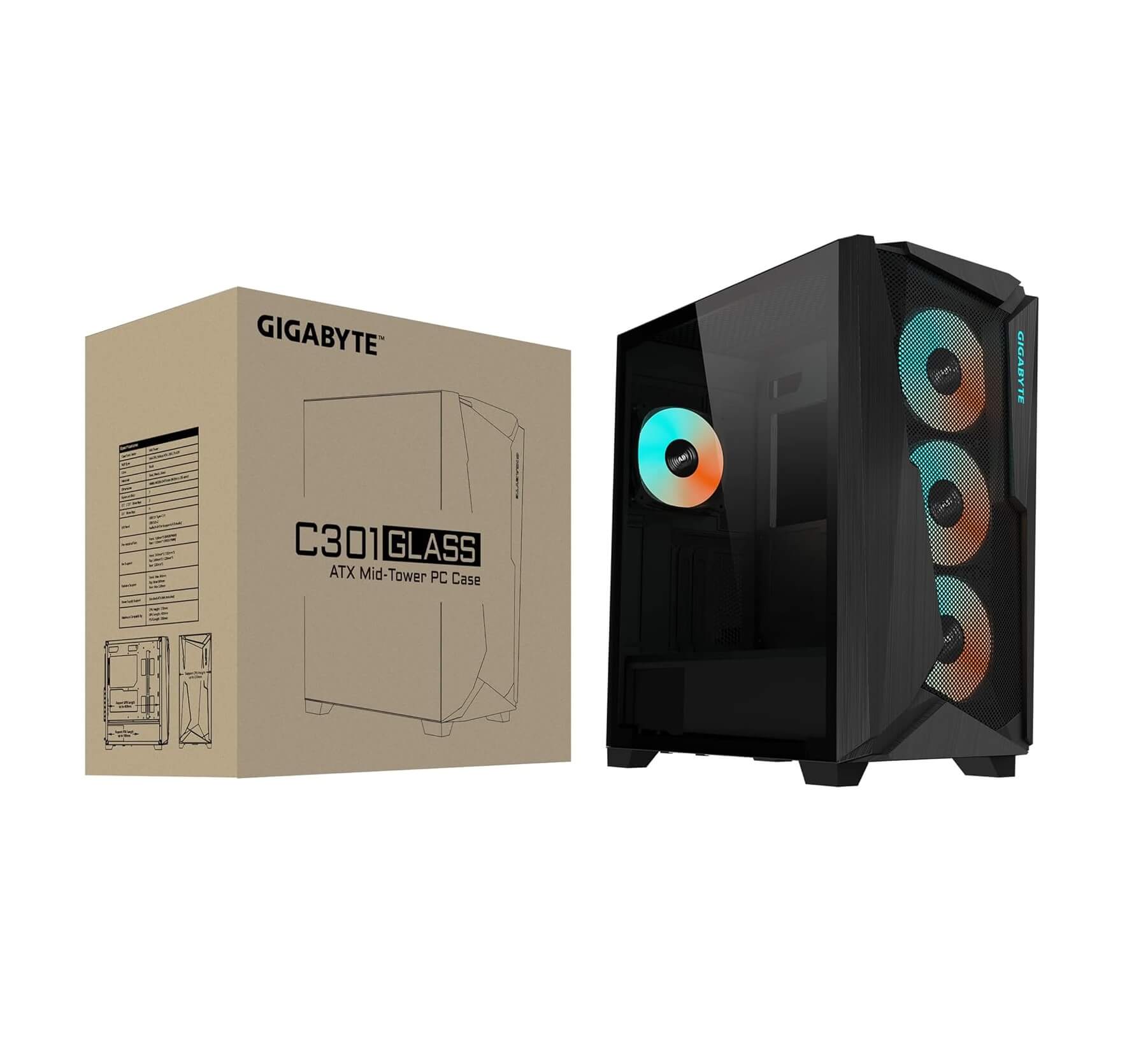 Gigabyte C301 Glass ARGB ATX Mid Tower Computer Case - Black