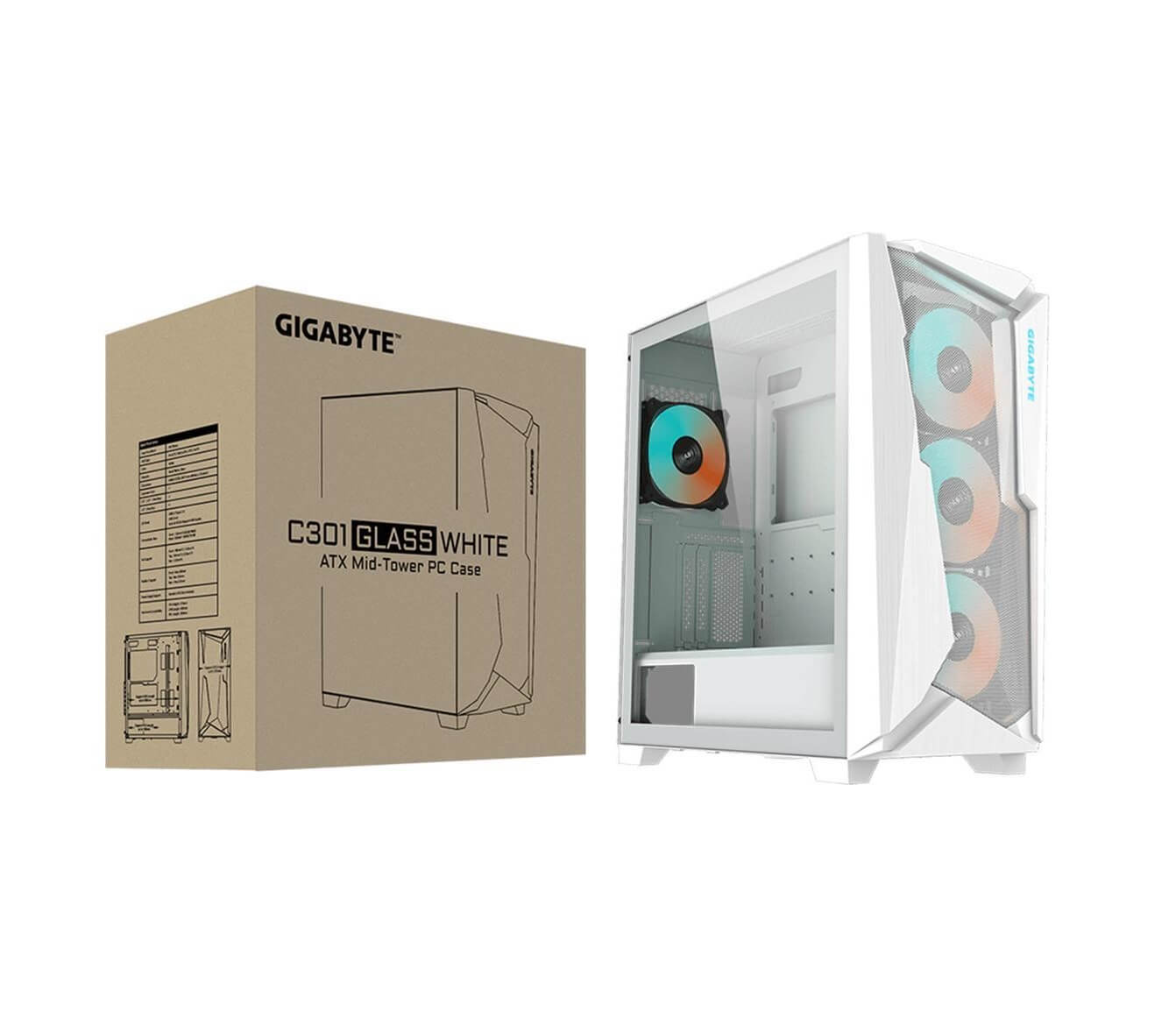 Gigabyte C301 Glass ARGB ATX Mid Tower Computer Case - White