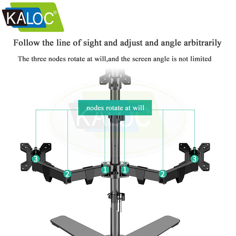 Kaloc DW230 Triple Monitor Desk Mount Height Adjustable Arms for Three 17-27 Inch Screens