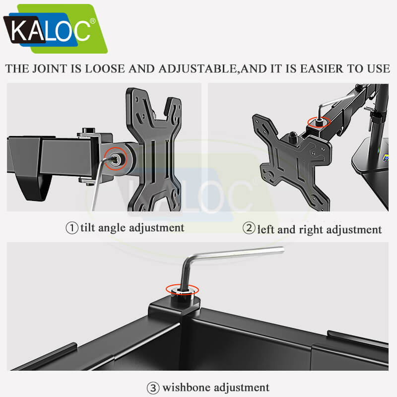 Kaloc DW230 Triple Monitor Desk Mount Height Adjustable Arms for Three 17-27 Inch Screens