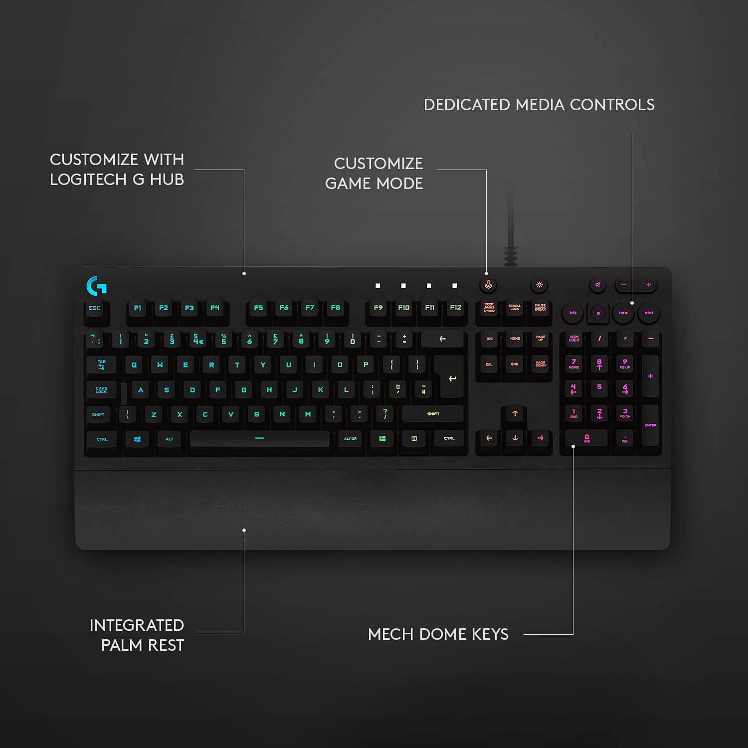 Logitech G213 RGB Wired Gaming Keyboard with Dedicated Media Controls