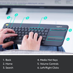 Logitech K400 Plus Wireless Touch Keyboard With Easy Media Control and Built-in Touchpad