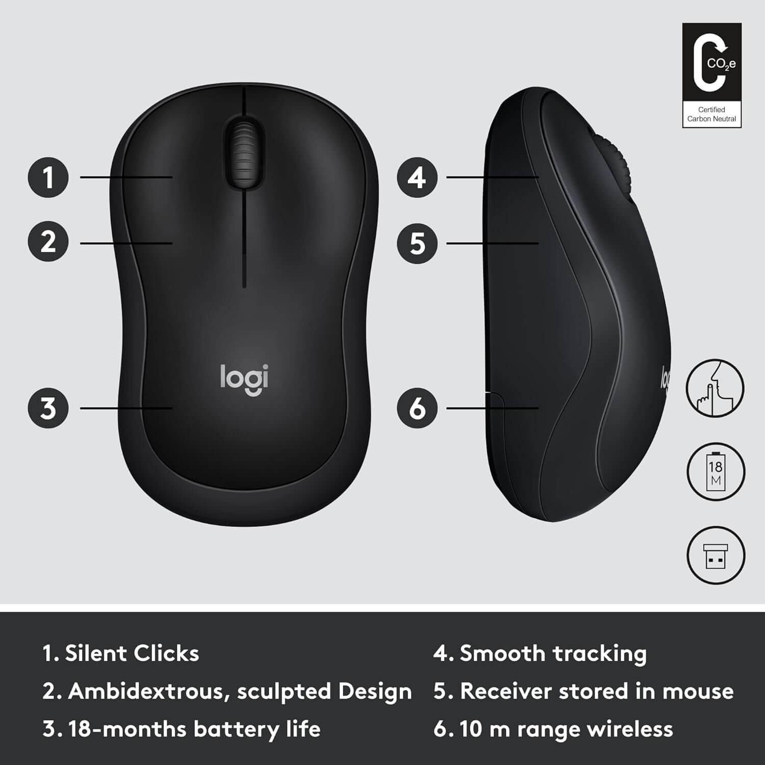 Logitech M220 2.4 GHz Silent Wireless Mouse - Charcoal