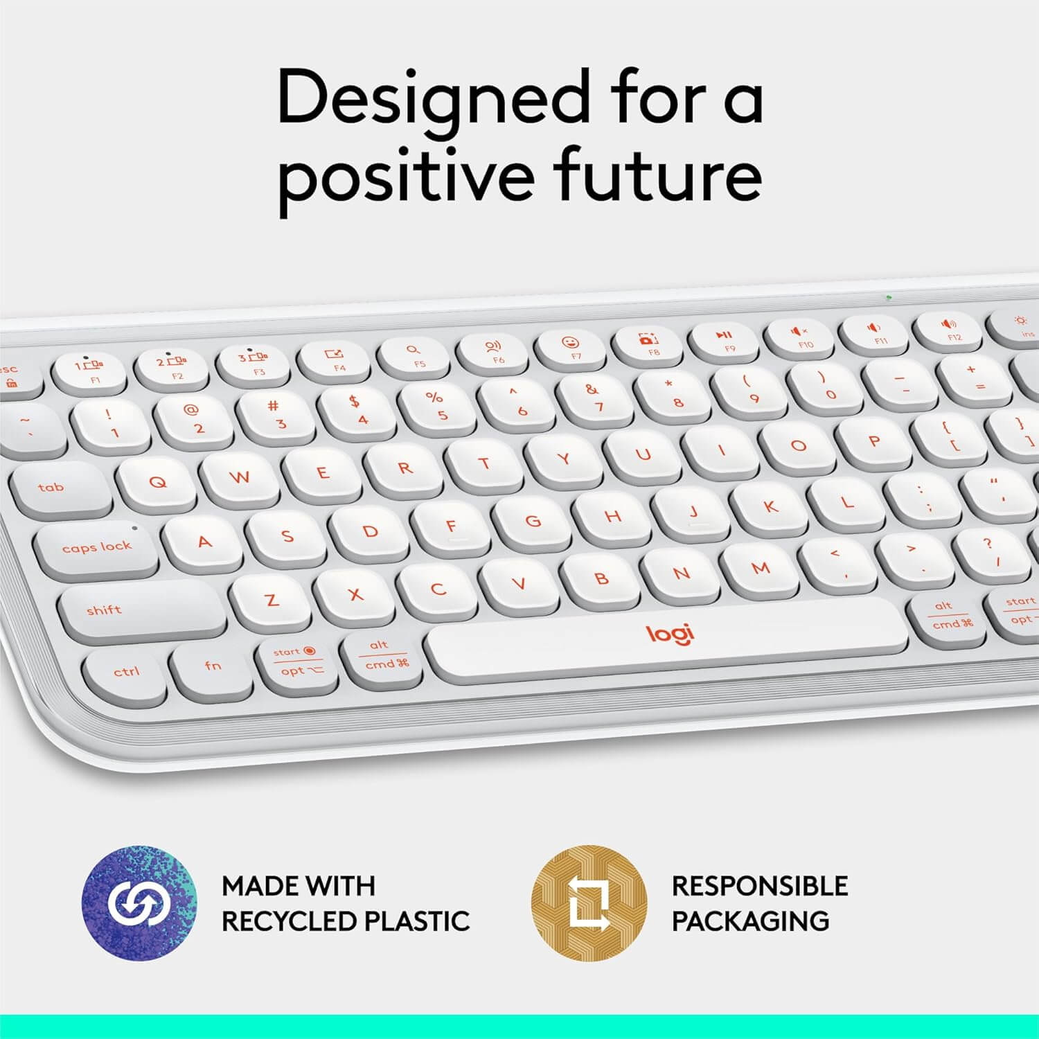 Logitech POP ICON Keys Wireless Bluetooth Keyboard - Off-White and Orange