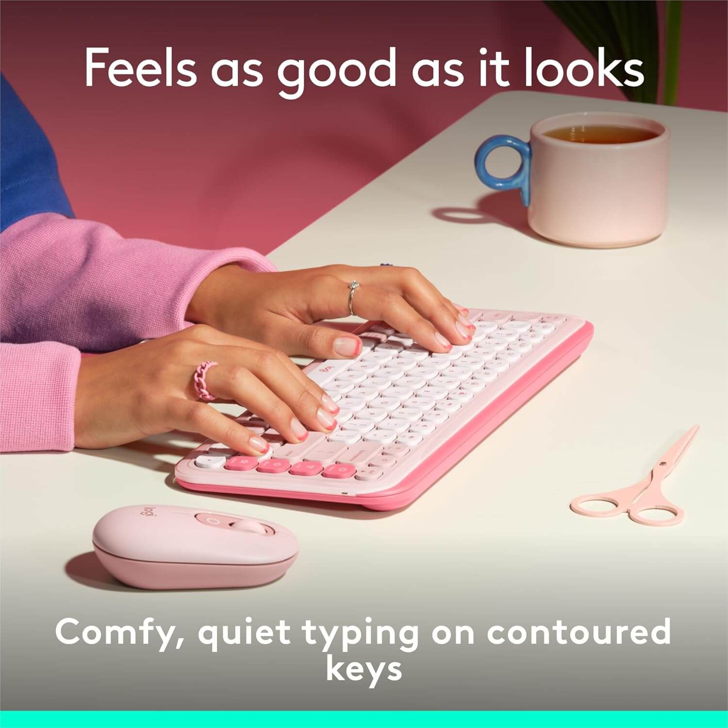 Logitech POP ICON Keys Wireless Bluetooth Keyboard - Rose and Off-White