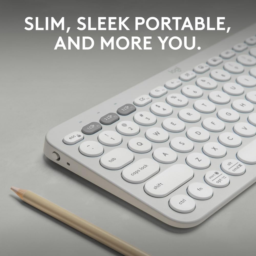 Logitech Pebble Keys 2 K380s Slim Minimalist Bluetooth Keyboard with Customizable Keys - White