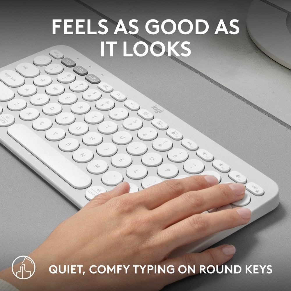 Logitech Pebble Keys 2 K380s Slim Minimalist Bluetooth Keyboard with Customizable Keys - White