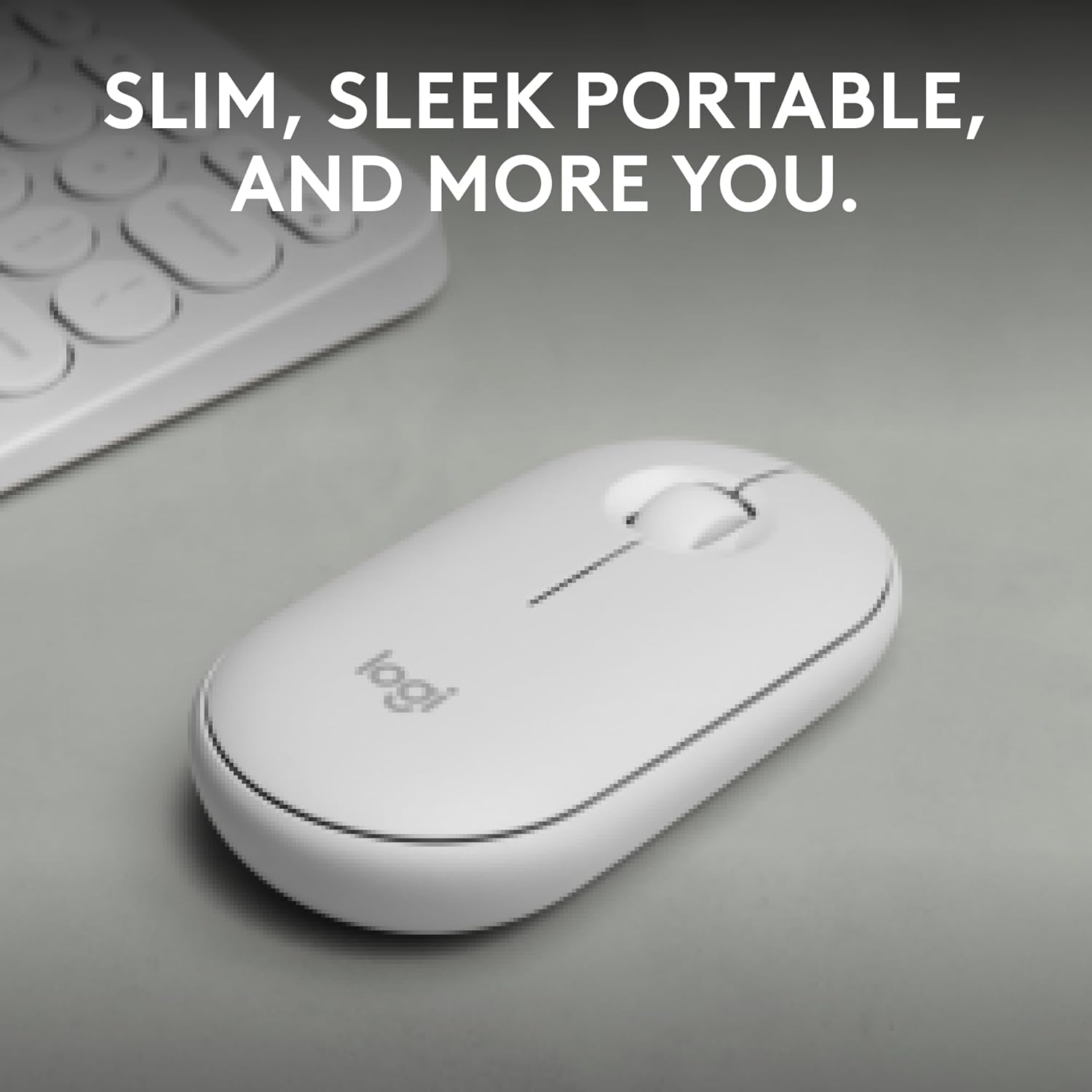 Logitech Pebble Mouse 2 M350s Slim compact Bluetooth Mouse with a Customizable Button - White