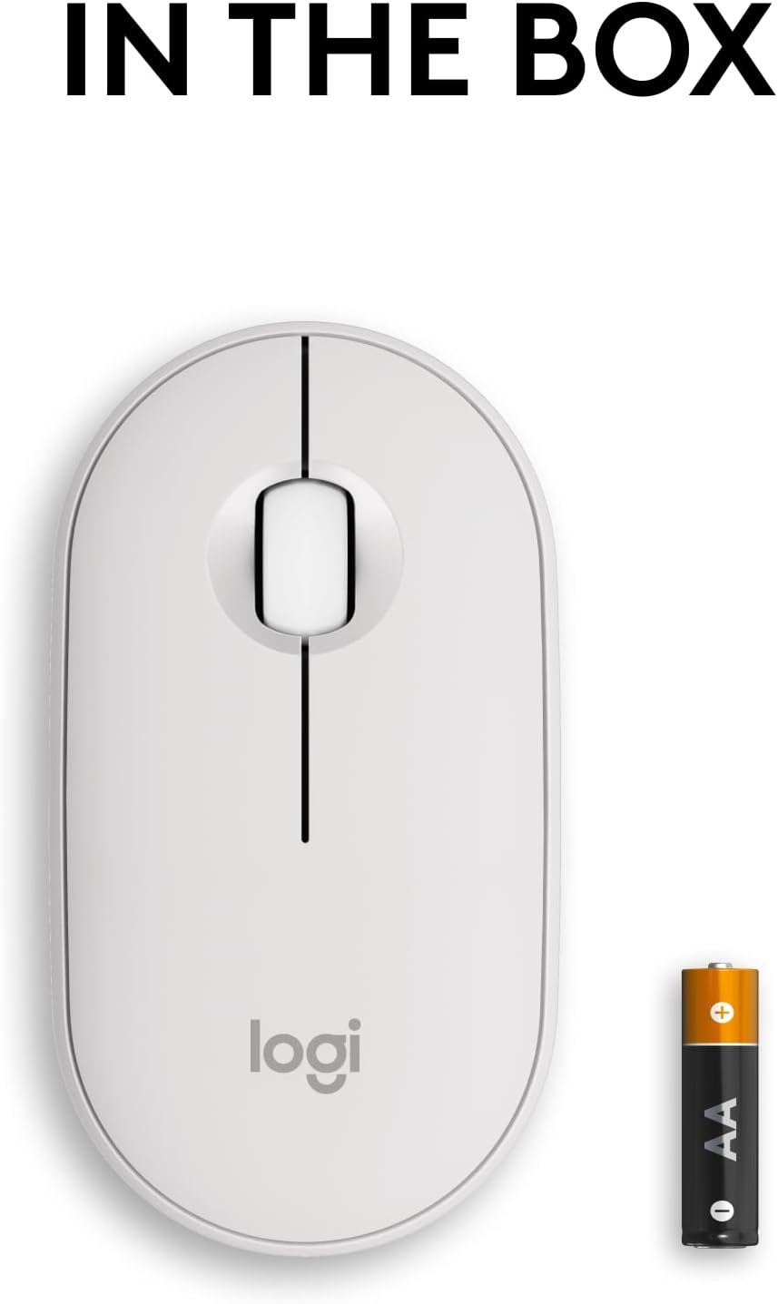 Logitech Pebble Mouse 2 M350s Slim compact Bluetooth Mouse with a Customizable Button - White