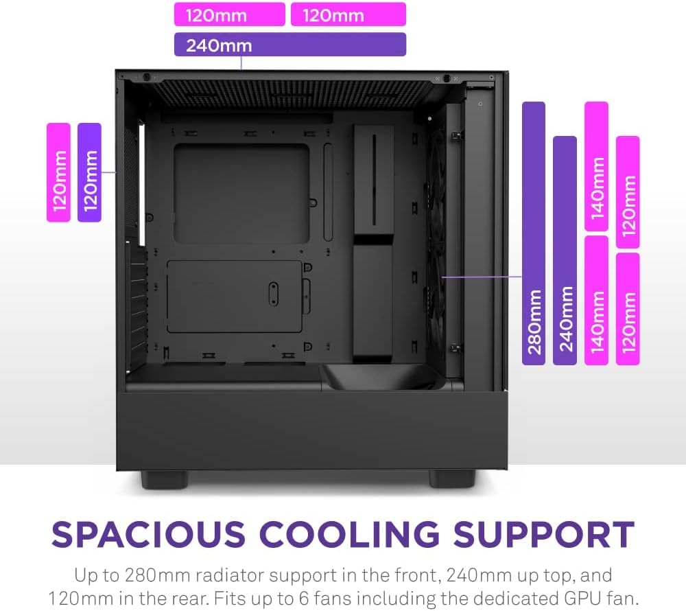 NZXT H5 Elite RGB Premium Compact ATX Mid-Tower Computer Case - Black