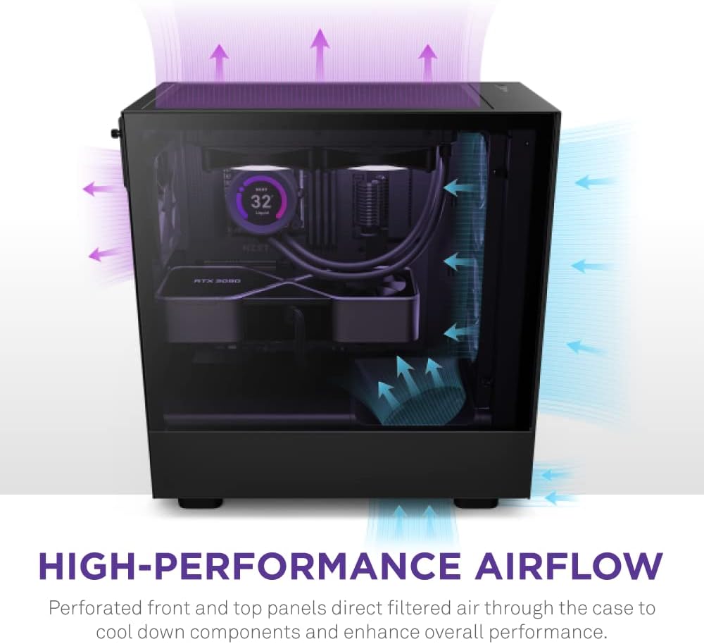 NZXT H5 Flow Compact ATX Mid-Tower Gaming Computer Case - Black