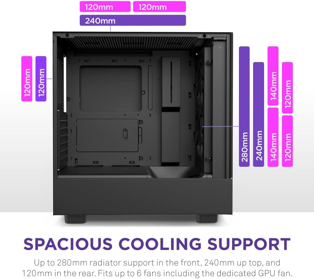 NZXT H5 Flow Compact ATX Mid-Tower Gaming Computer Case - Black