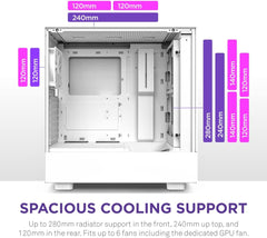 NZXT H5 Flow Compact ATX Mid-Tower Gaming Computer Case - White