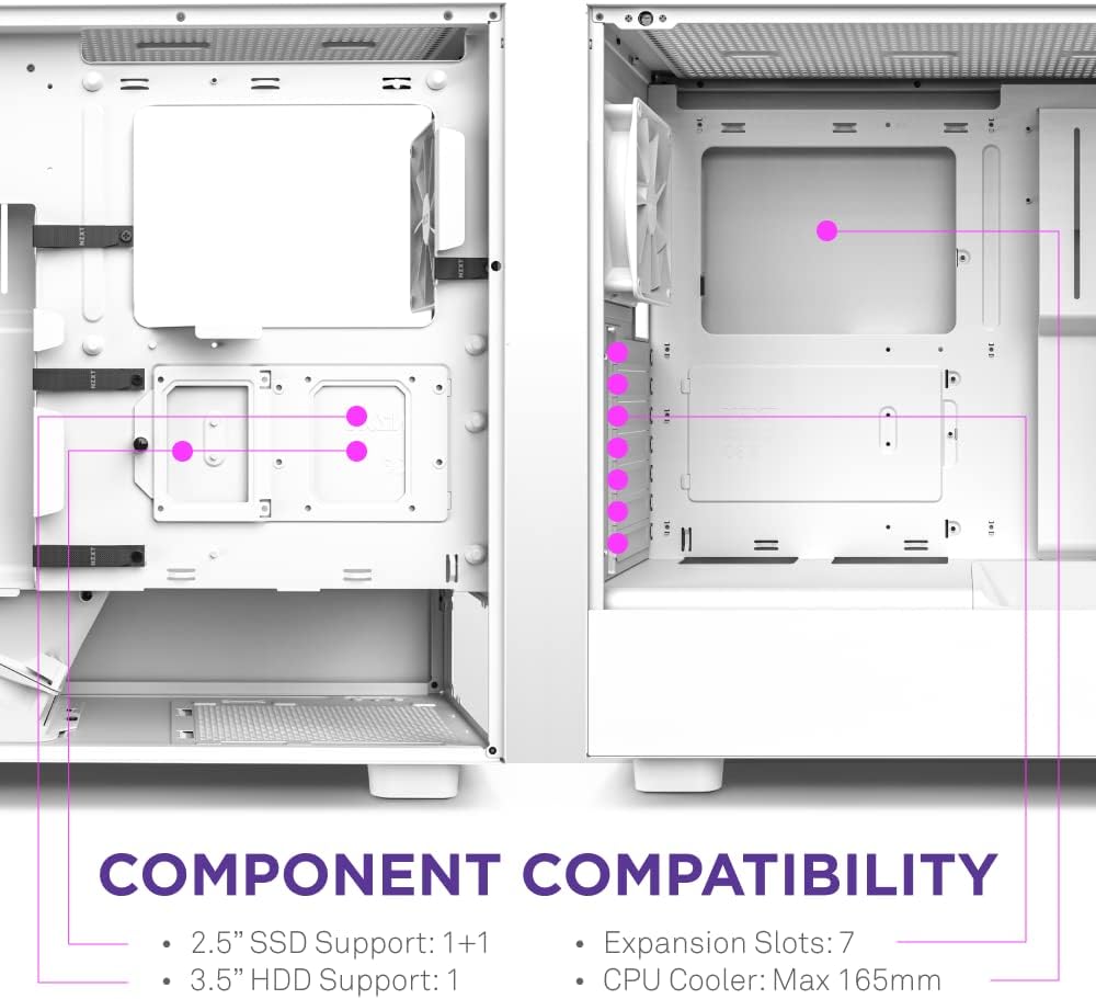 NZXT H5 Flow Compact ATX Mid-Tower Gaming Computer Case - White