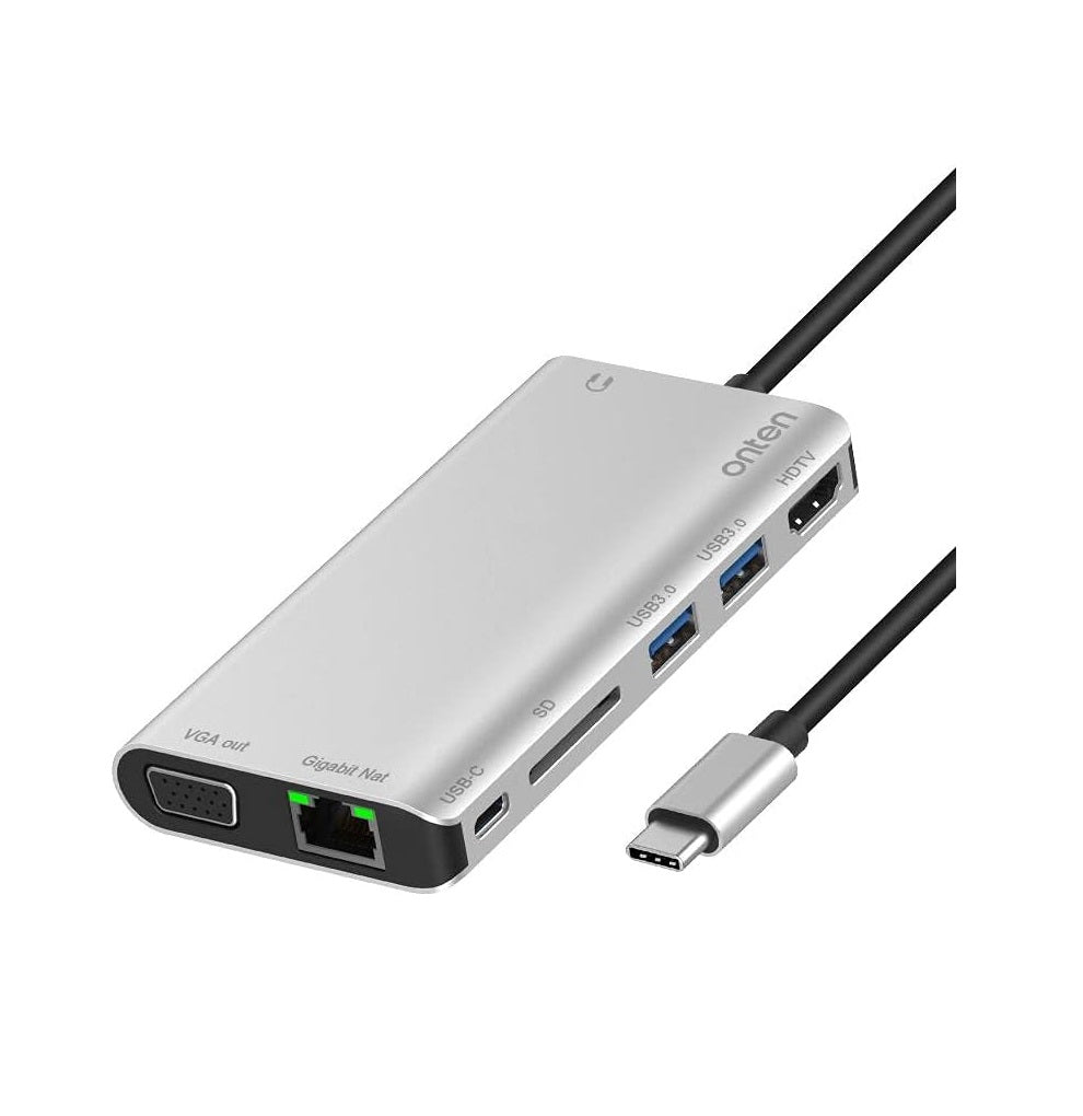 ONTEN 8 in 1 USB-C Hub Adapter with 1Gbps Ethernet for MacBook Pro and Other Type C Laptops