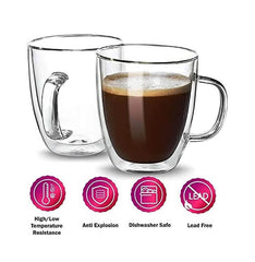 Prismora Borosilicate Double Layer Glass Mug with Handle 350ml