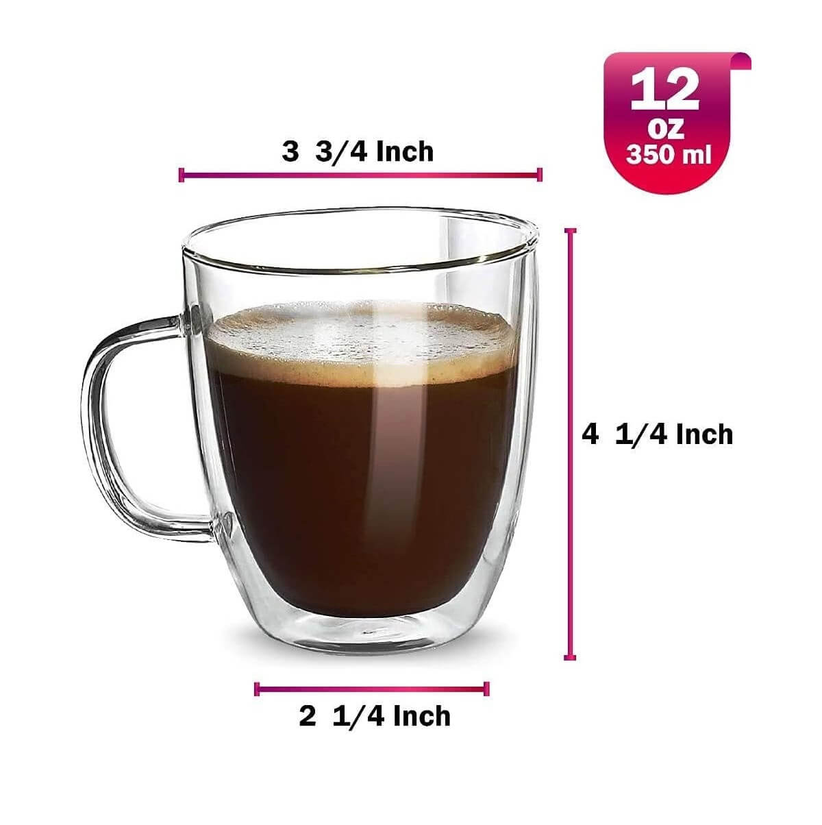 Prismora Borosilicate Double Layer Glass Mug with Handle 350ml