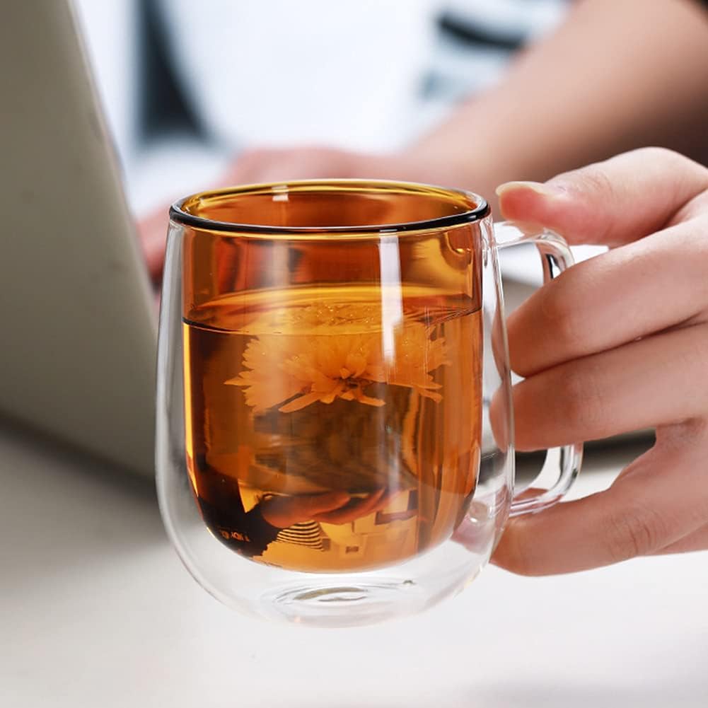 Prismora Borosilicate Double Wall Curved Glass Mug Orange 450ml