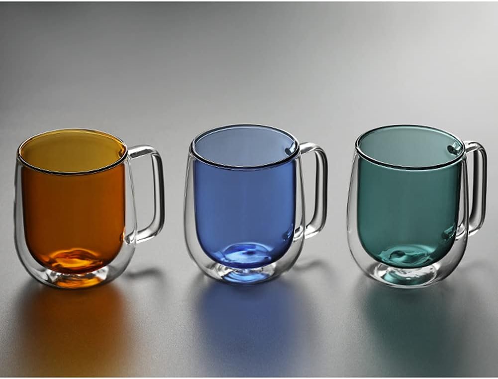 Prismora Borosilicate Double Wall Curved Glass Mug Orange 450ml