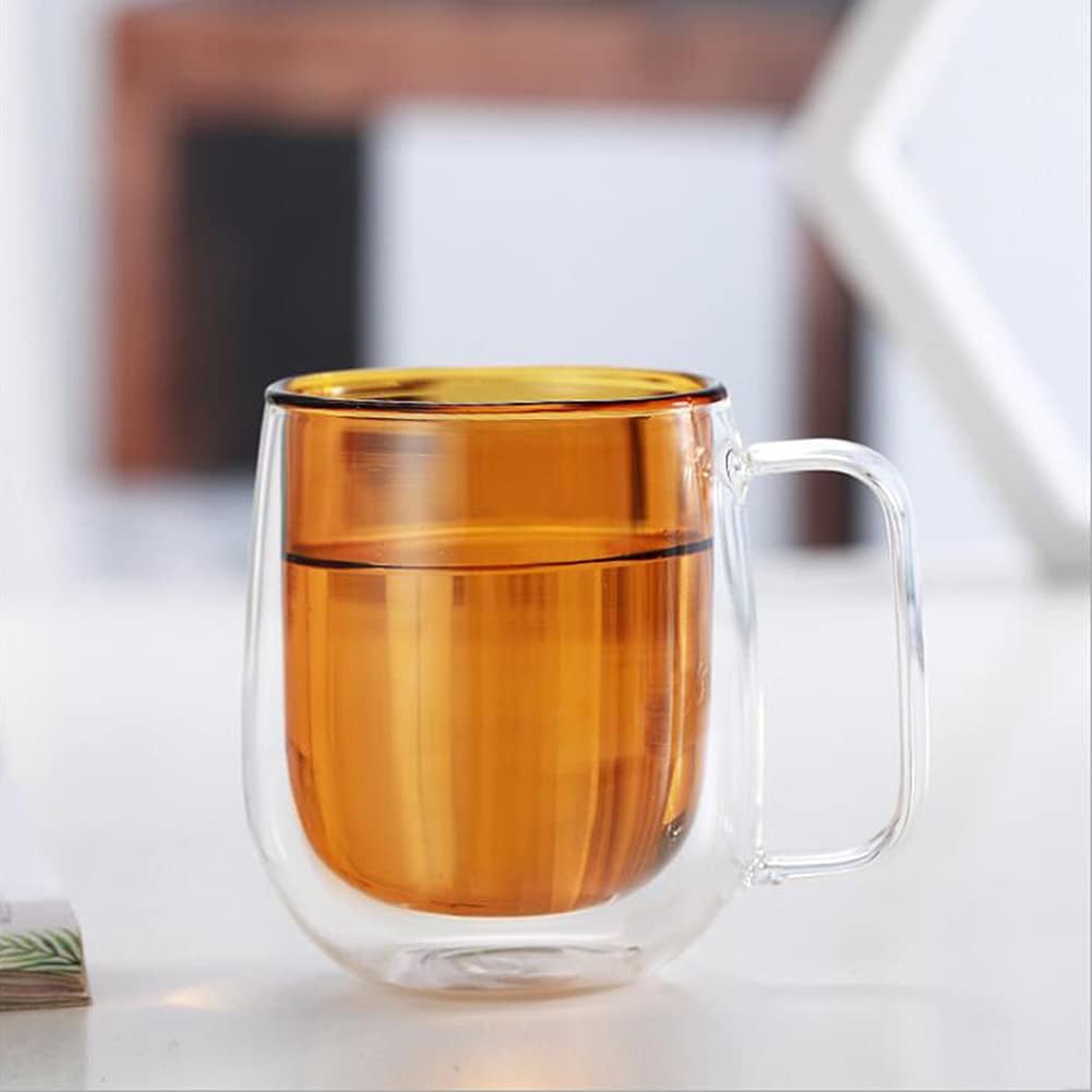 Prismora Borosilicate Double Wall Curved Glass Mug Orange 450ml