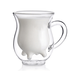 Prismora Cute Cow Double Layer Glass Mug with Handle 250ml