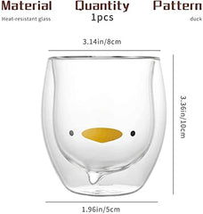 Prismora Double Layer Cute Animal Glass Yellow Duck 250ML