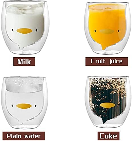 Prismora Double Layer Cute Animal Glass Yellow Duck 250ML