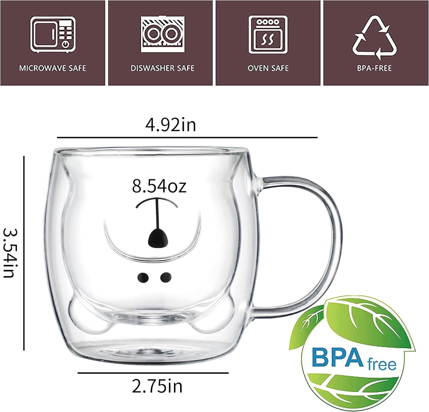 Prismora Double Layer Cute Bear Mug with Handle 300ml - Green